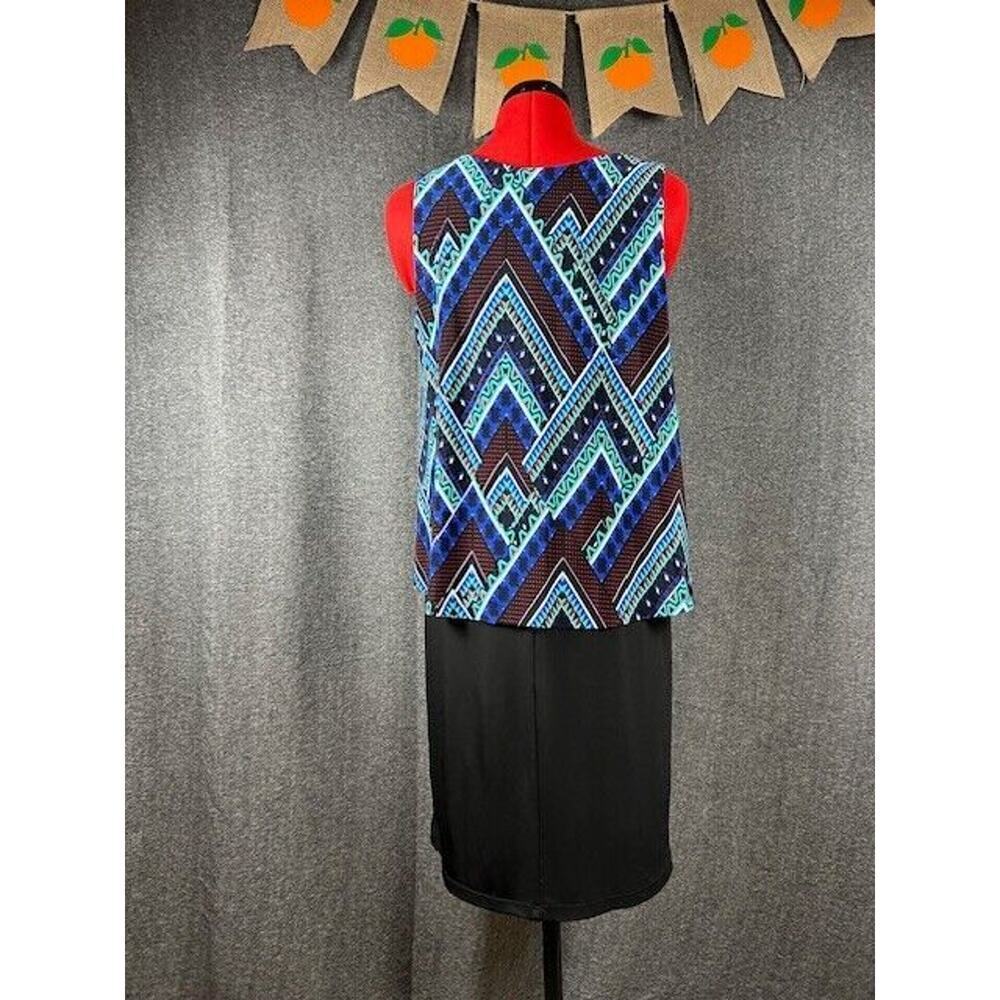 Espresso Multi Color Geometric Layered Top Knee Length Dress Large - Picture 2 of 7